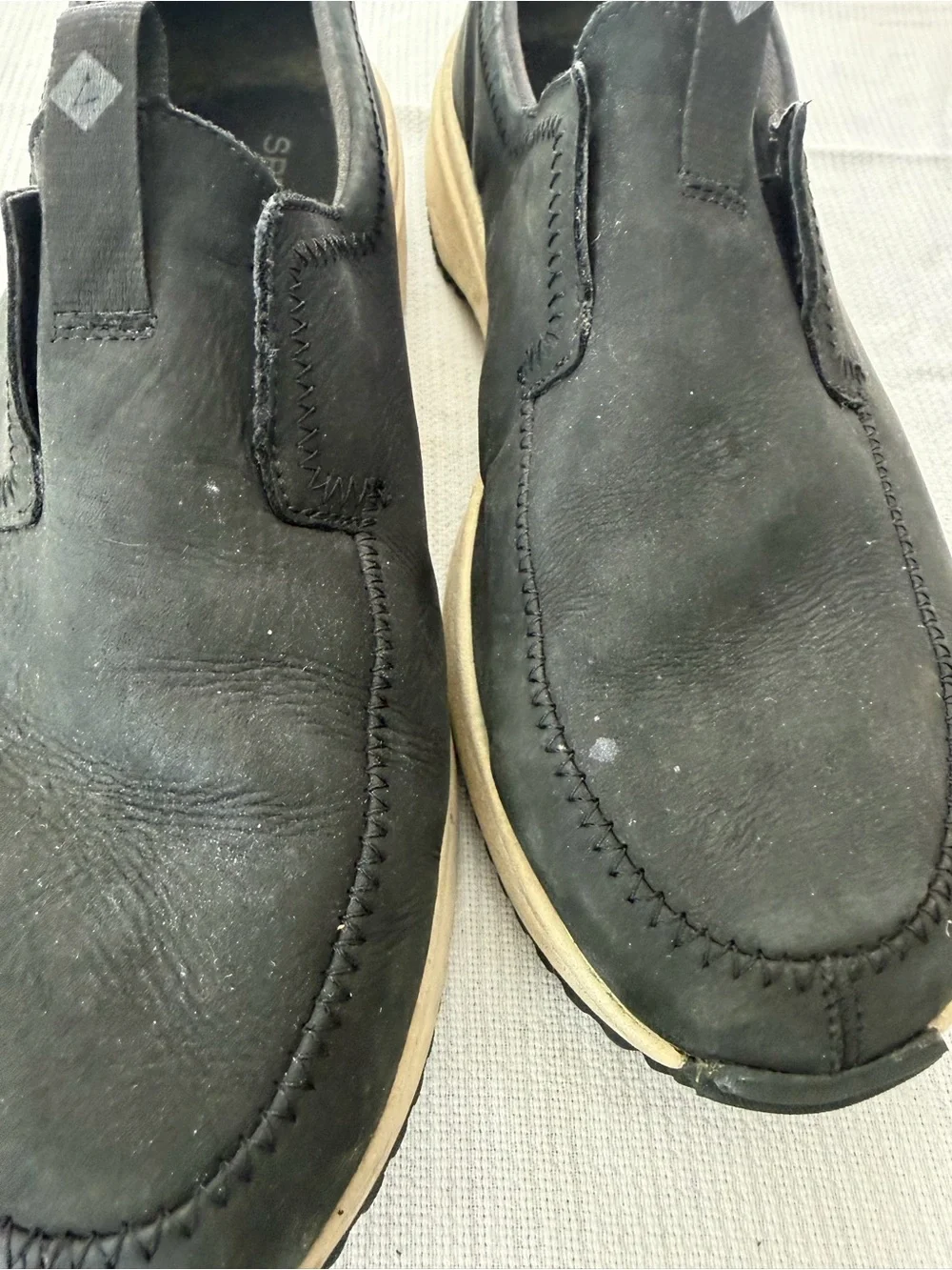 Sperry Black Slip-On Loafers with Tan Sole
